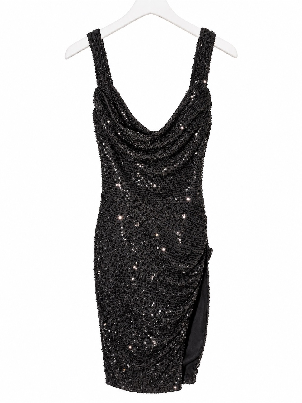 ThatsSoFetch Black Sequin Cowl Neck Mini Dress Size 2